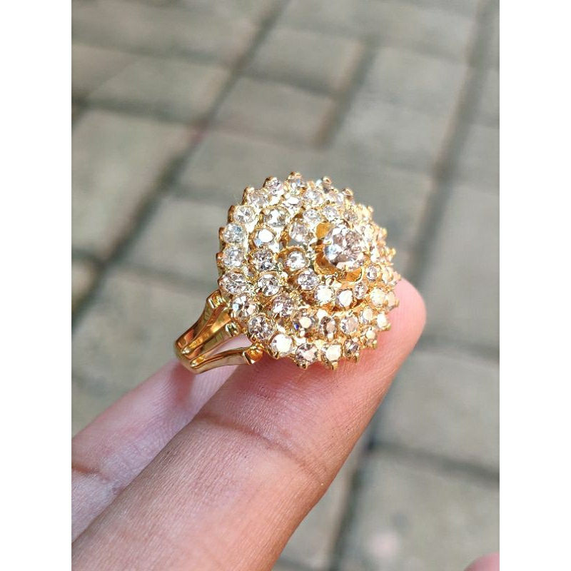 Promo termurah... Harga pengrajin, Cincin emas berlian wanita motif Borobudur model klasik berlian a