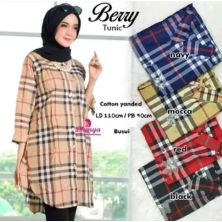 TUNIK KOTAK BURBERRY TERBARU JUMBO LENGAN PANJANG / TUNIK BURBERRY WANITA TERMURAH / TUNIK BURBERRY 