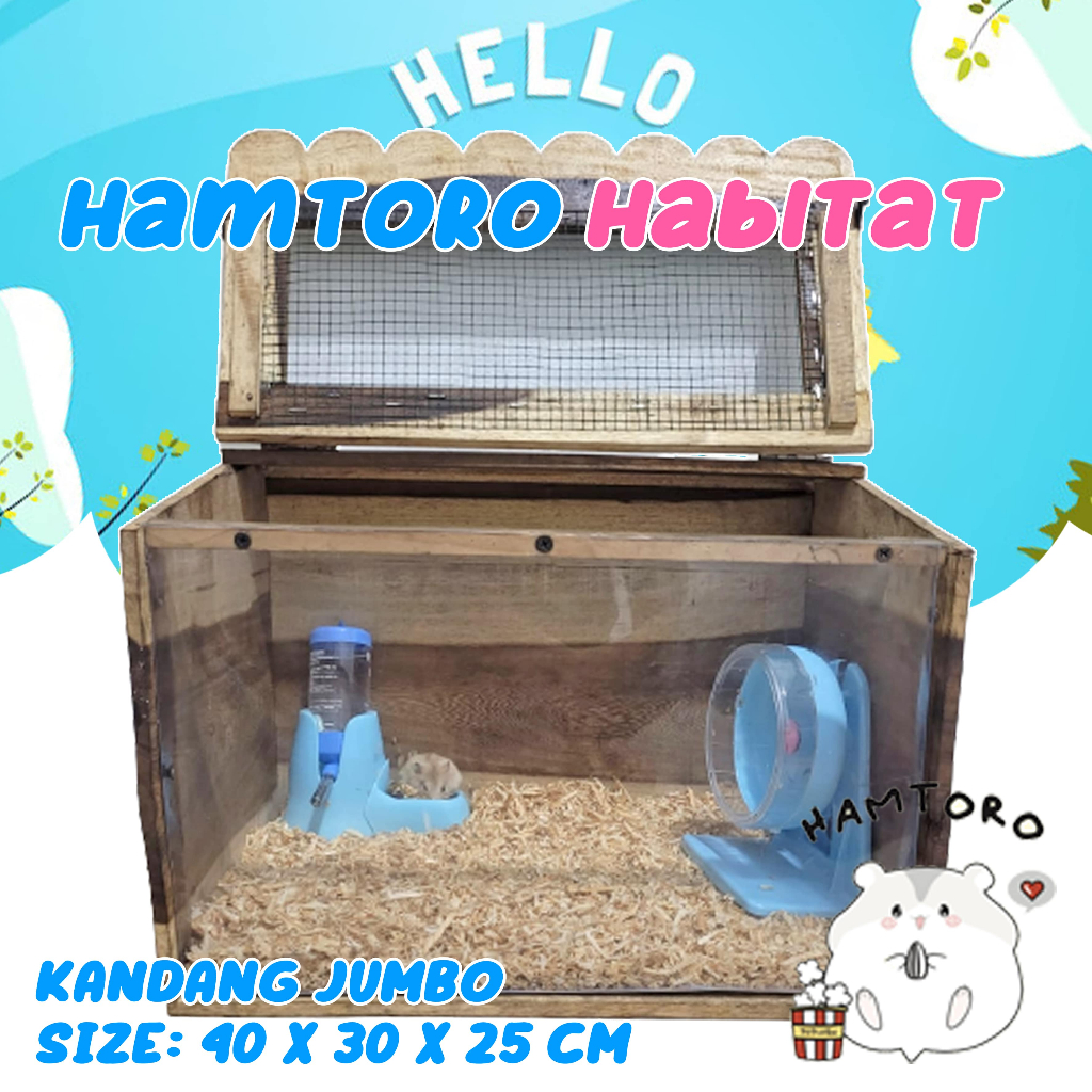 Hamtoro HABITAT Kandang TEBAL Jumbo Alami Kayu Hamster/Landak Mini