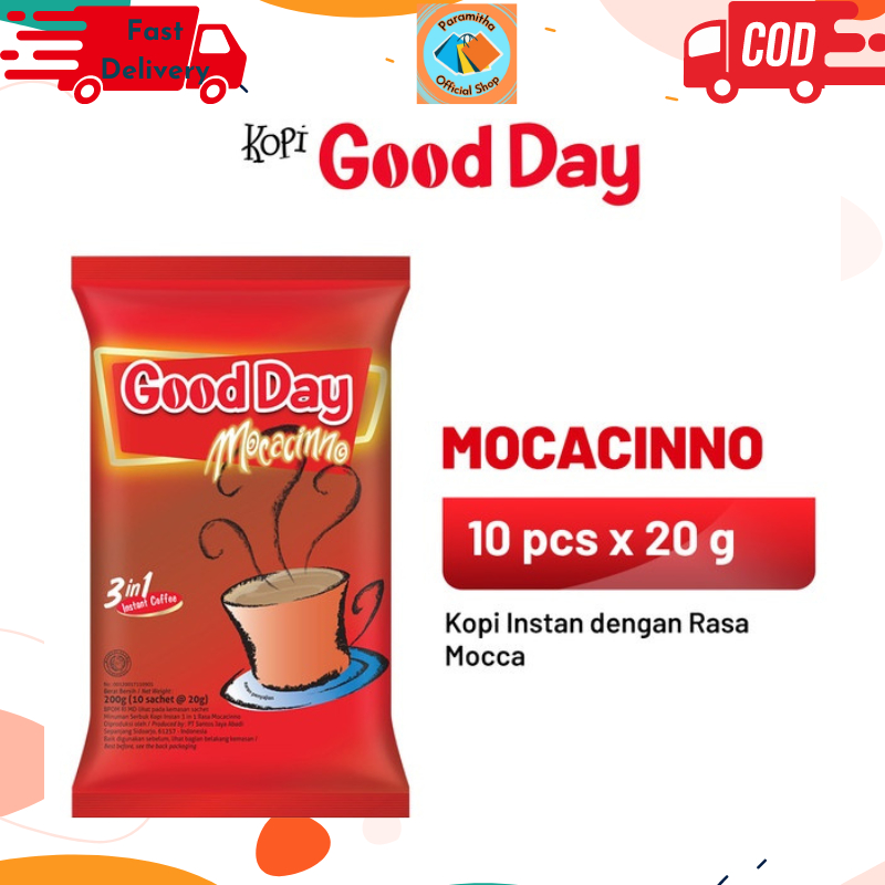 

Good Day Mocacinno Kopi 3in1 Instan Coffee 20gr Dapat 1 Renceng Isi 10 Pcs