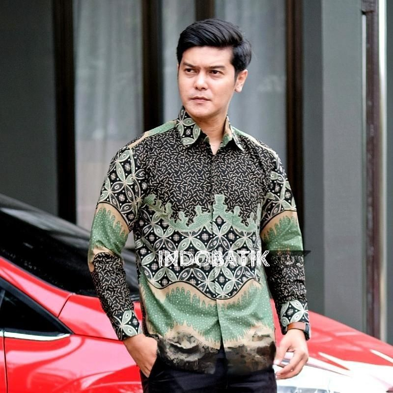 Batik pria sage green kemeja lengan panjang warna hijau