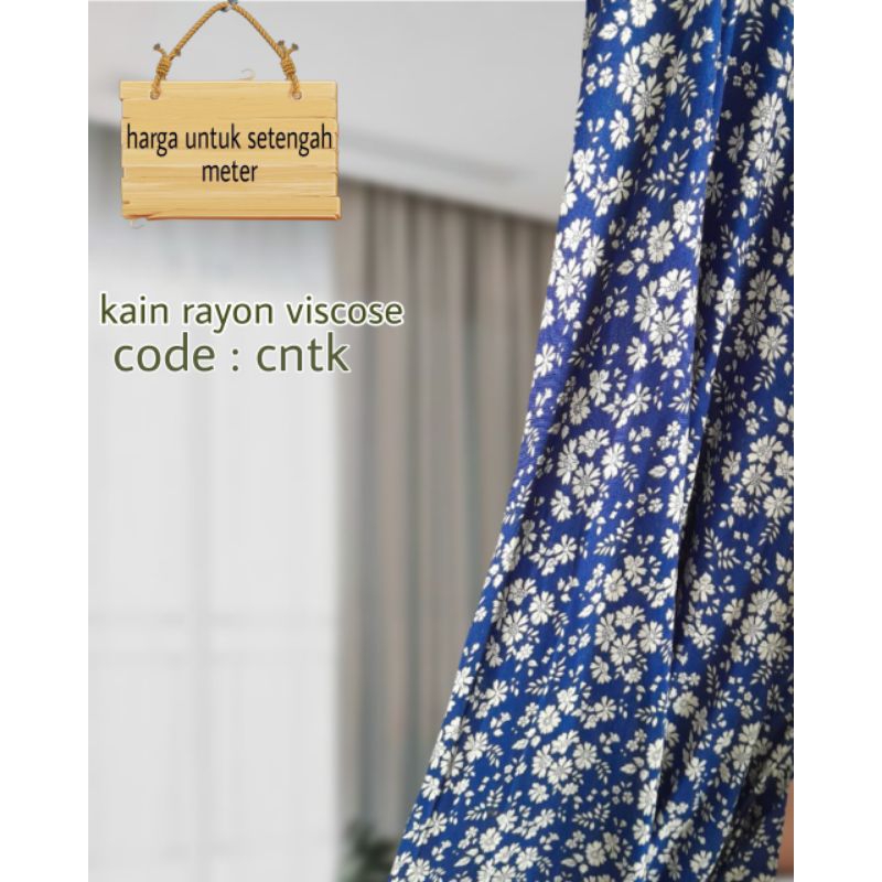 kain rayon viscose motif blue