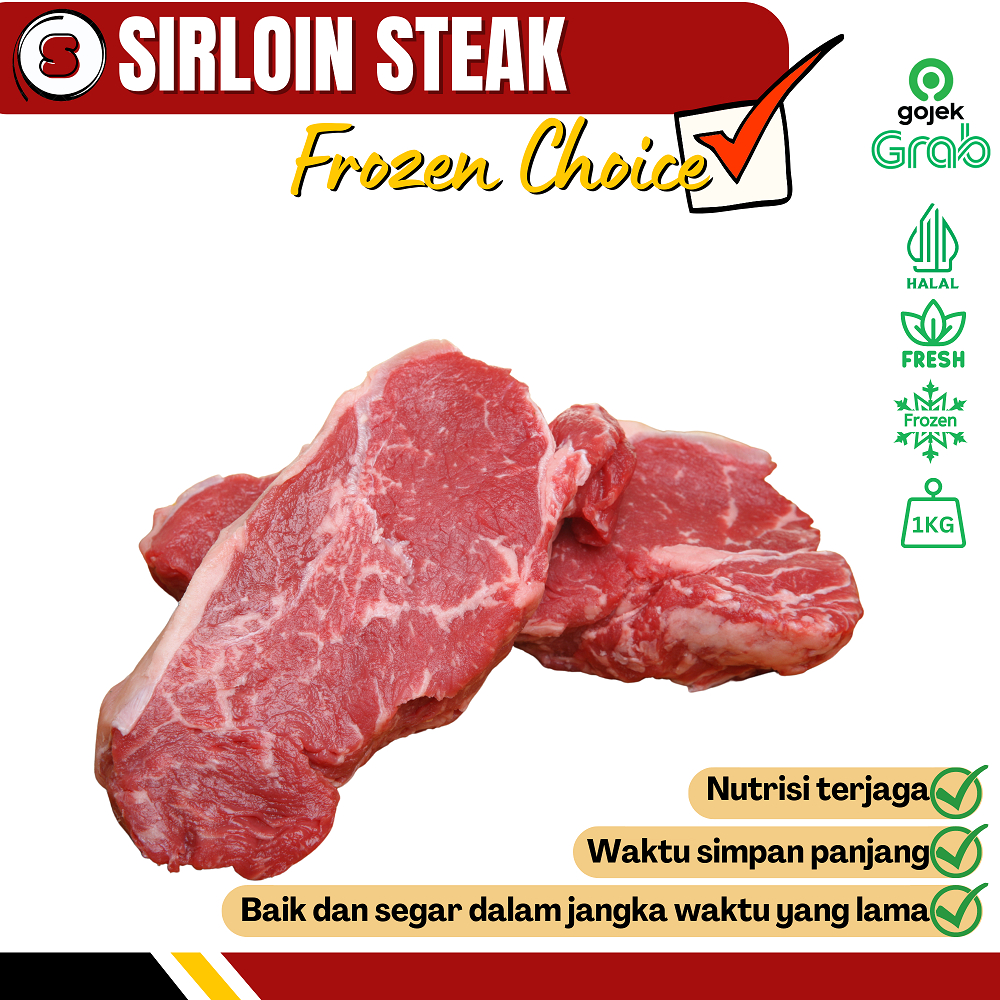 

Sapina Daging Sapi Daging Steak Daging Sirloin / Lulur Luar / Has Luar Potongan Steak Lokal Halal 1kg