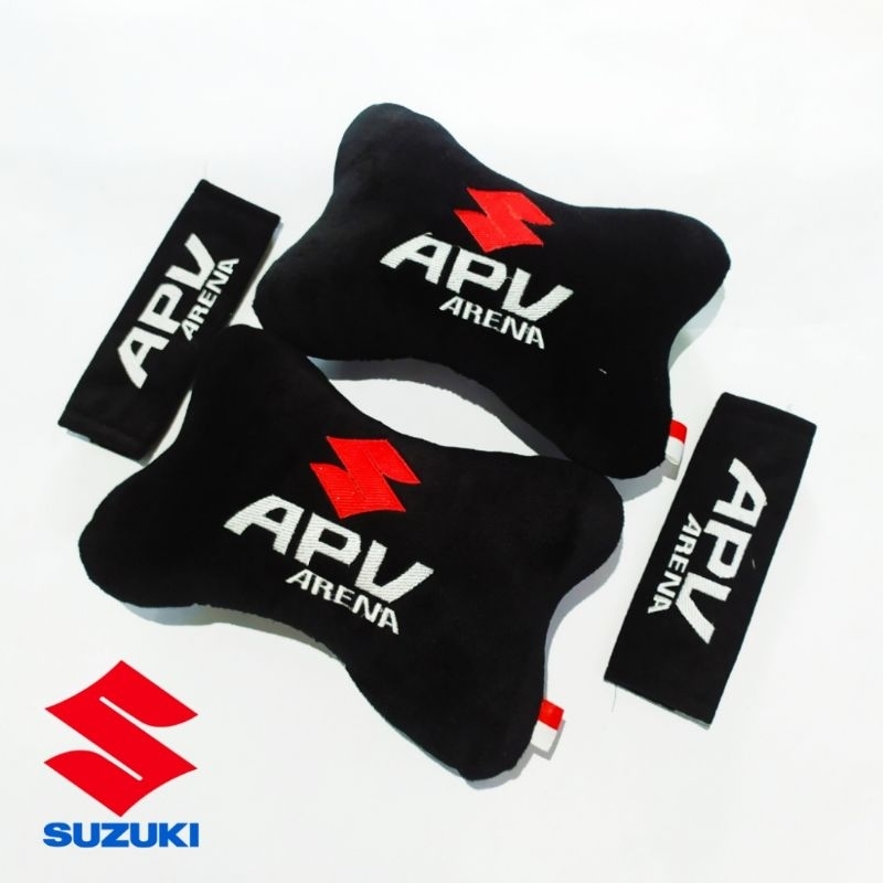 Bantal Mobil APV + Cover Seatbelt Bordir Komputer | Bahan Velboa Premium Isi Dakron Tebal | Custom N