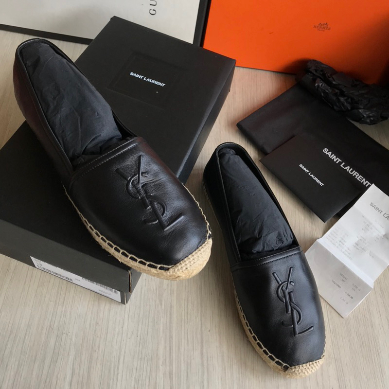 Saint Laurent YSL Espadrilles Leather Black size 39 1/2