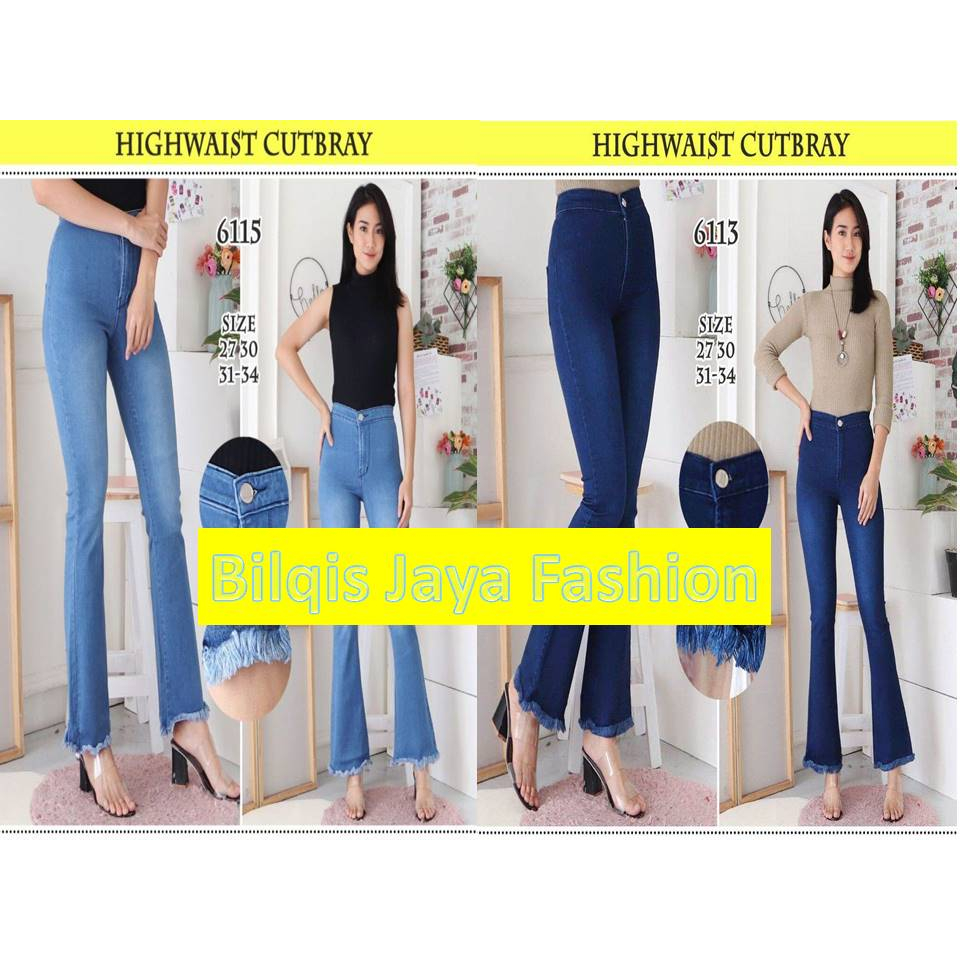 Celana Jeans Wanita Highwaist Cutbray Rawis || HW Jeans Celana Panjang stretch premium