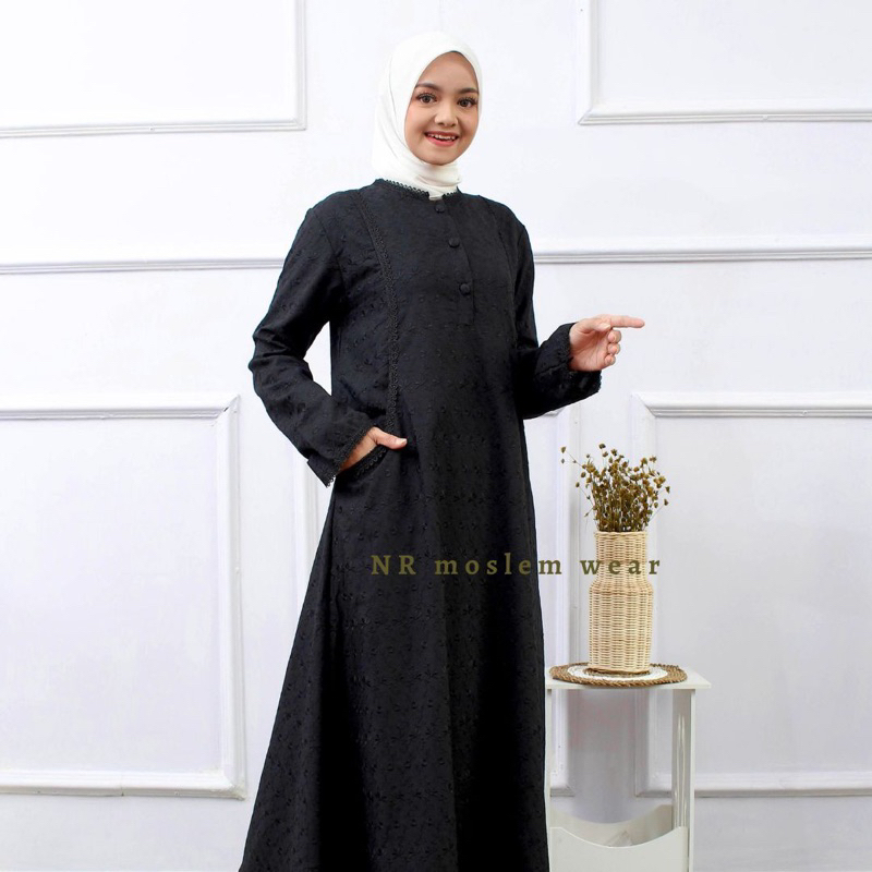 Fatimah dress by NR gamis hitam size jumbo kode sk 2 renda