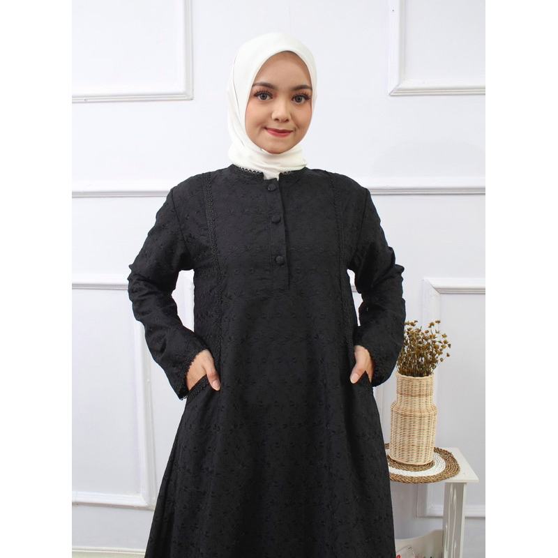 Fatimah dress by NR gamis hitam size jumbo kode sk 2 renda