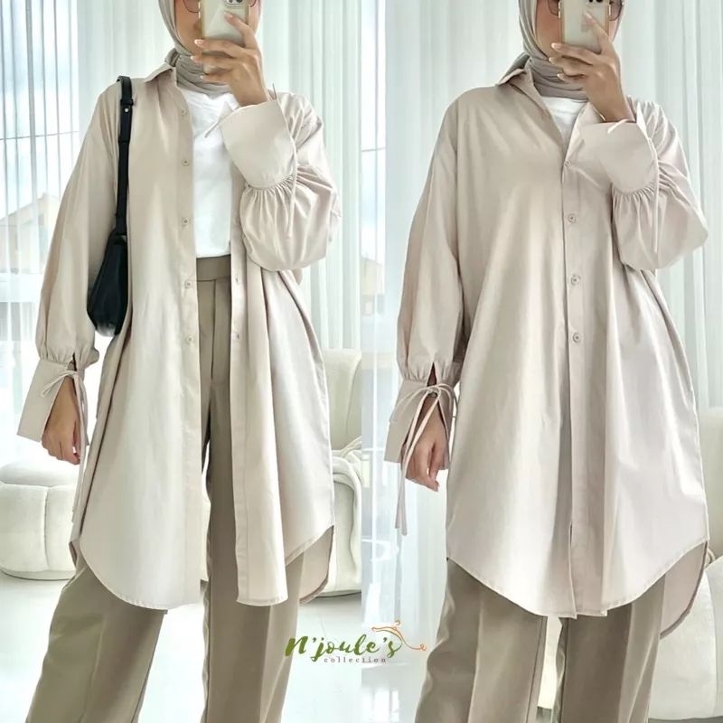 Sahira Long Shirt Kemeja Tunik Outer Tali Belakang kancing depan full terbaru