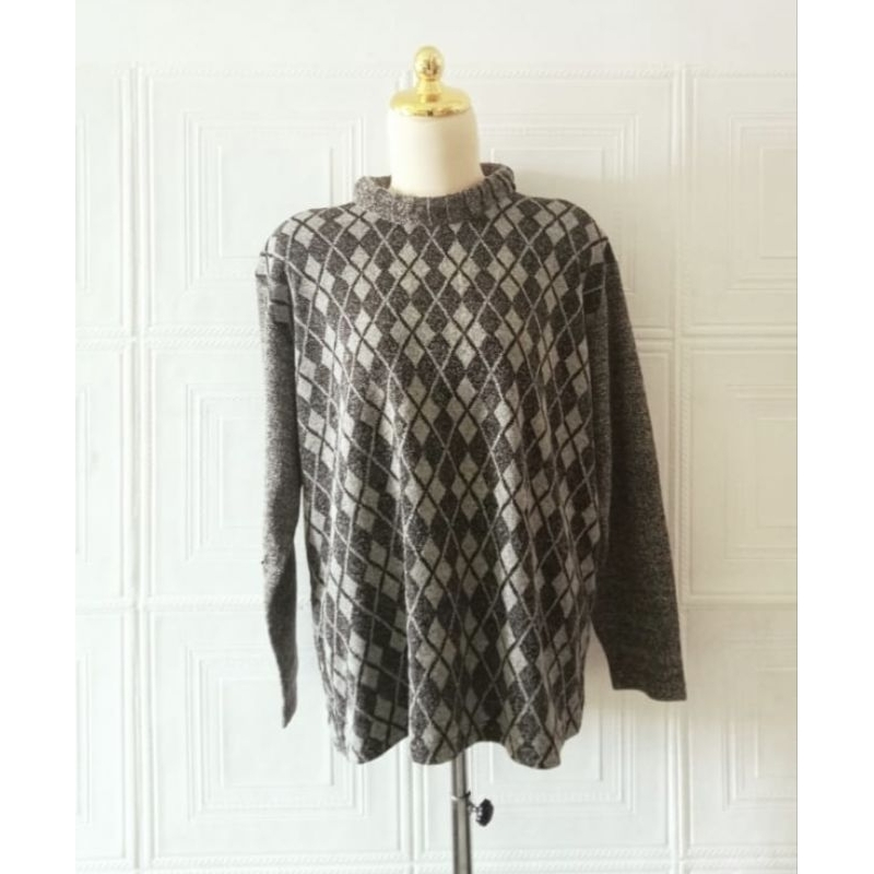 Baju Wanita Rajut Motif Ketupat Lengan Panjang LD 110 #86 - Preloved / PL / Thrift