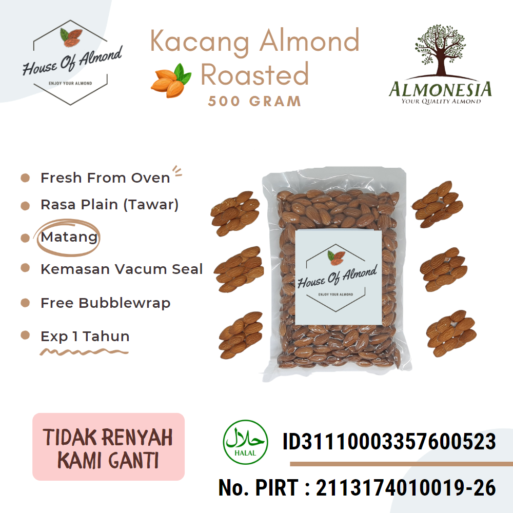 

Kacang almond panggang 500gr almonesia kualitas premium