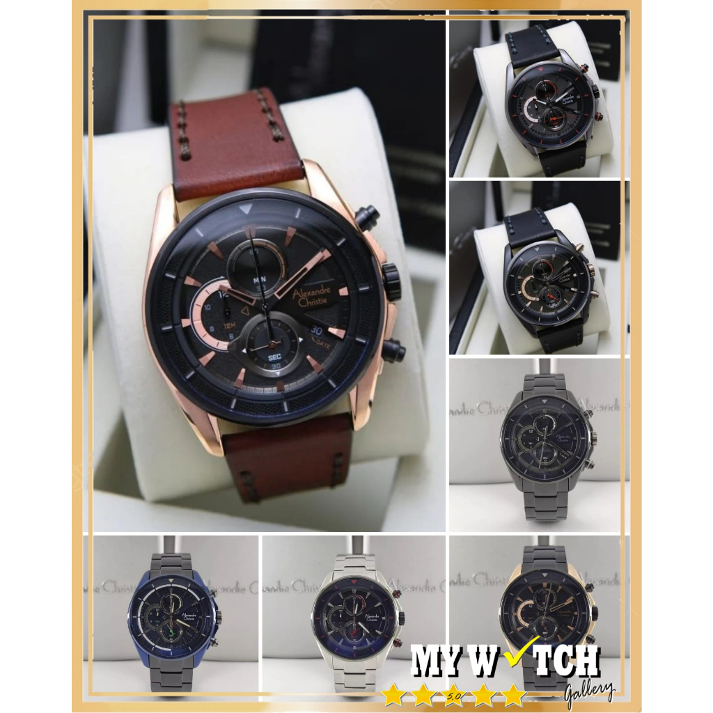 Jam Tangan Alexander Christie Pria Kulit AC 6662 Anti Air Original Terbaru mewah 2023
