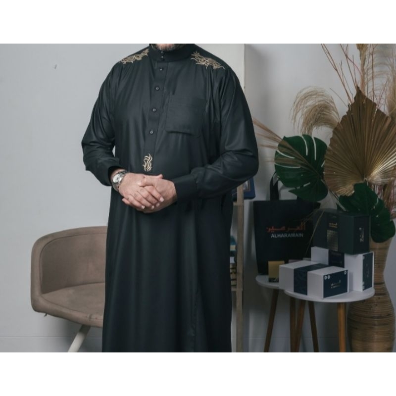 Al Haramain Gamis/Jubah Premium Manset Putih/Hitam 65