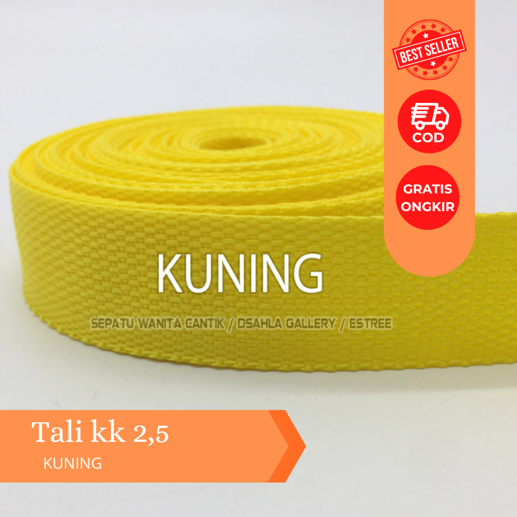 Tali webbing warna Kuning / Tali Webing 2.5 cm Tebal Kuat/ Tali Sling / Tali Webbing / Pita Bisban /