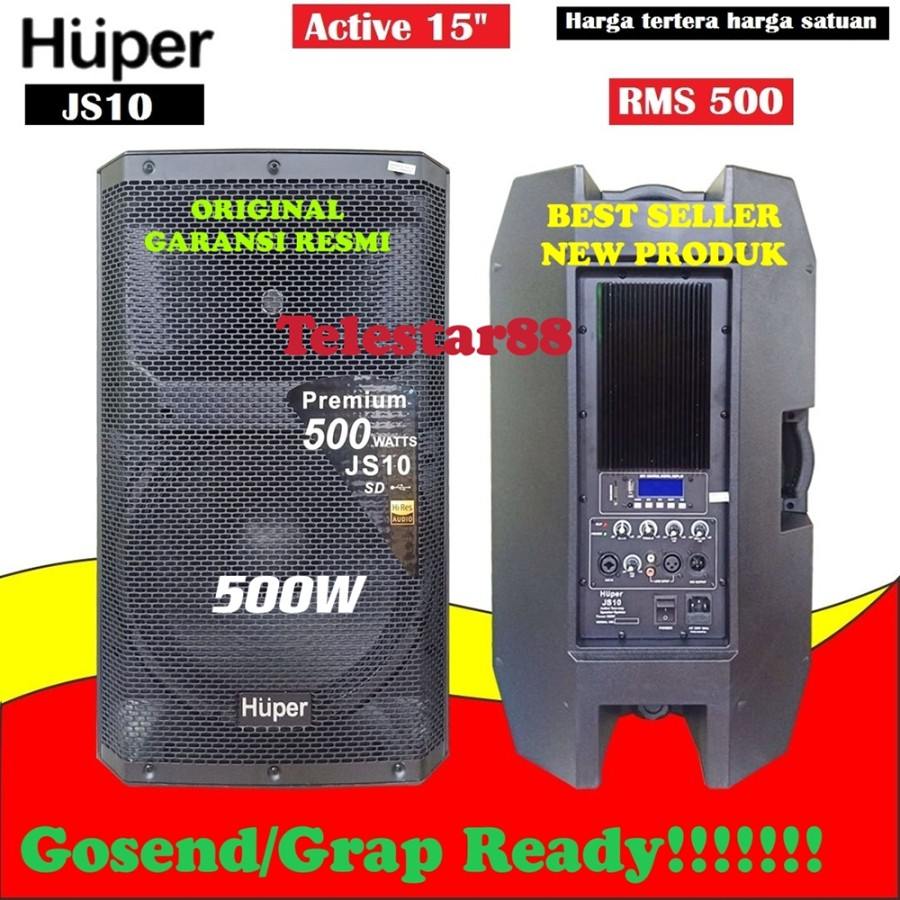 Speaker Aktif 15 Inch HUPER JS10 JS 10 Usb 500Watt Original Bonus Bluetooth Colok Satuan