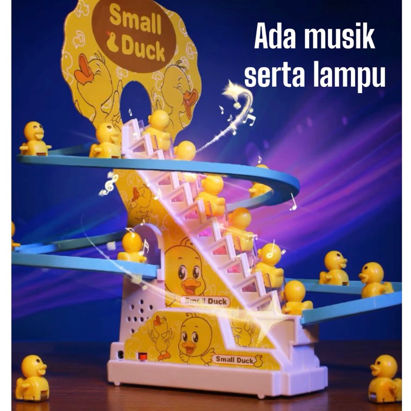 Mainan Bebek Naik Tangga - Mainan Bebek Perosotan - Mainan Small Duck Train Track -  Kereta Bebek Tangga Seluncur Musik Track - Funtoy Mini Perosotan Bebek - Duck Music Track LED