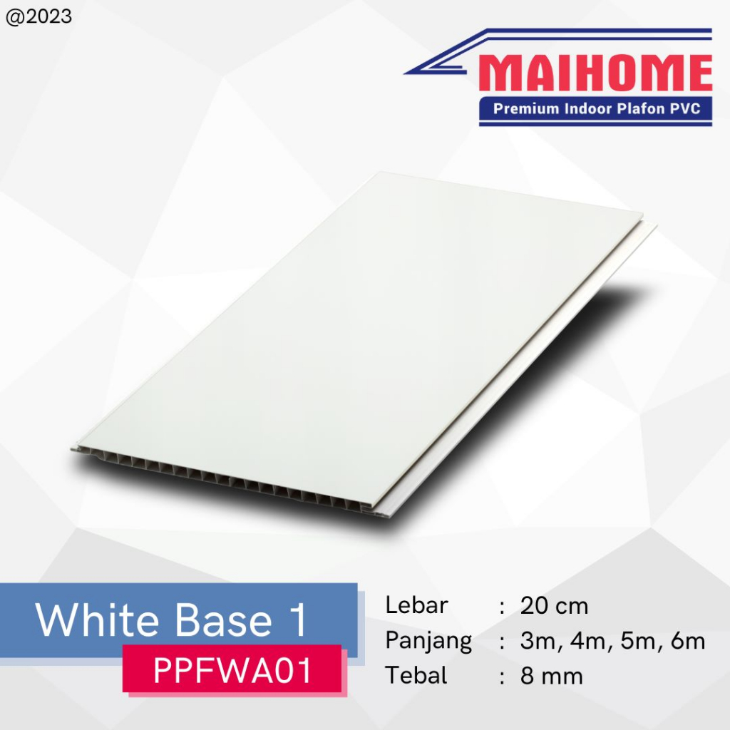 Plafon PVC Minimalis Motif White Base Merk Maihome Ukuran 400cm x 20cm