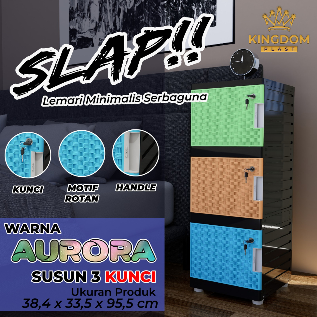 SLAP AURORA LEMARI PAKAIAN MINIMALIS KINGDOM SLAP HITAM KUNCI LEMARI SWING LACI PLASTIK LEMARI BAJU ROTAN