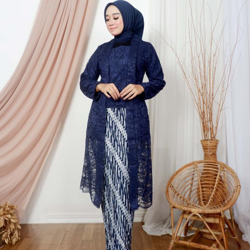kebaya kutubaru panjang / kutubaru - navy,