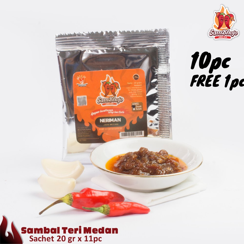 

SamBhojo - Sambal Teri Medan (Bojo Neriman) Paket 10 sachet, Gratis 1