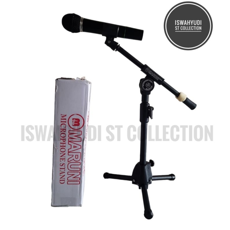 ISC Stand Mic Maruni Pendek Full Besi Hitam Bonus Holder Mic