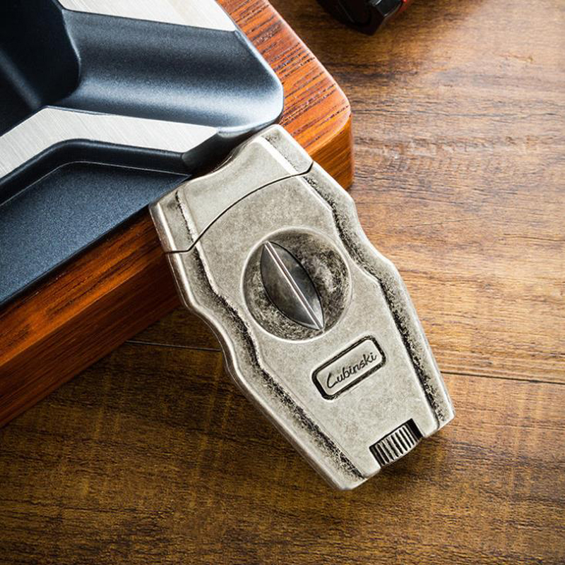 NEW LUBINSKI V-CUTTER PUNCH - 3 in 1 CIGAR CUTTER - SILVER