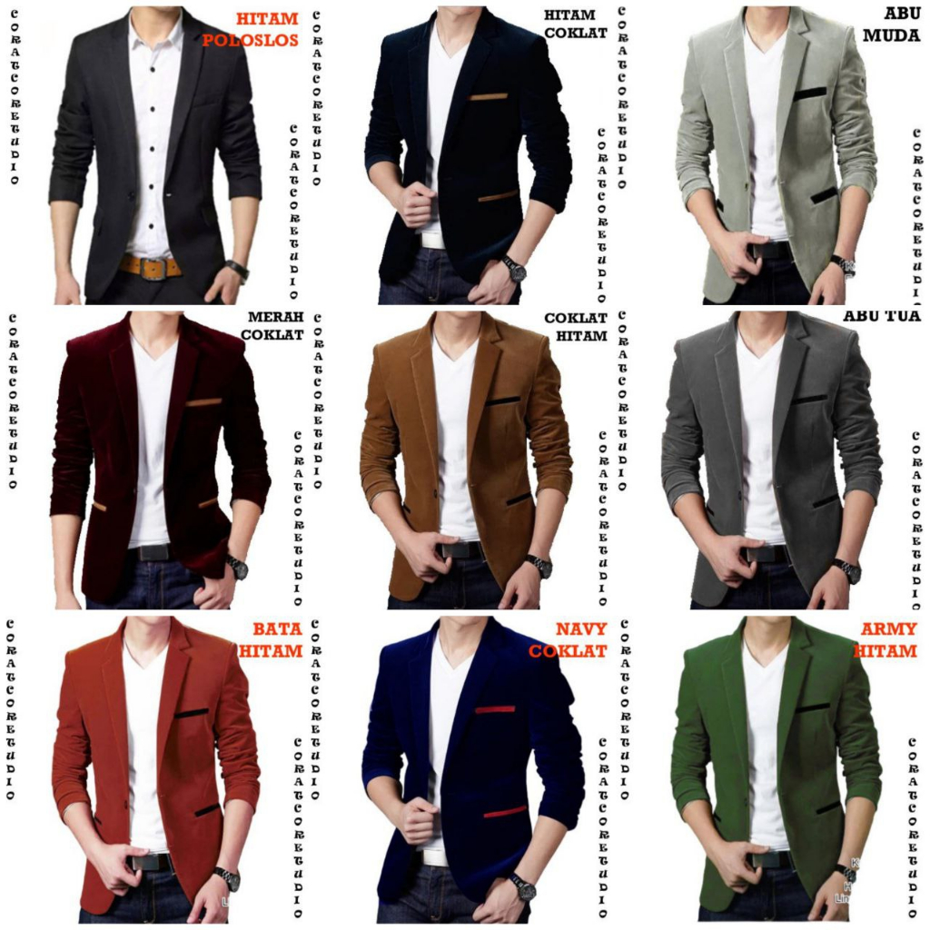 New Product 25 Warna Warni Jas Cowok Blazer Pria Abu Cerah Muda Lis Putih Tuxedo Suit Jumbo Big Size