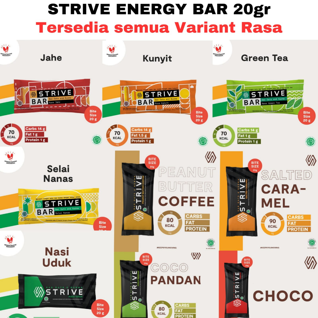 

STRIVE ENERGY BAR 20GR SATUAN Tenaga Lari Sepeda Olahraga Bite 20g