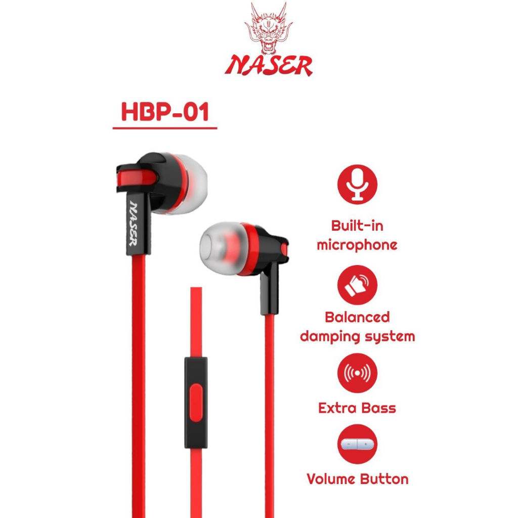 NASER HANDSFREE HBP-01 / Handsfree Jack Universal / Extra Bass / Earphone Cable + Mic