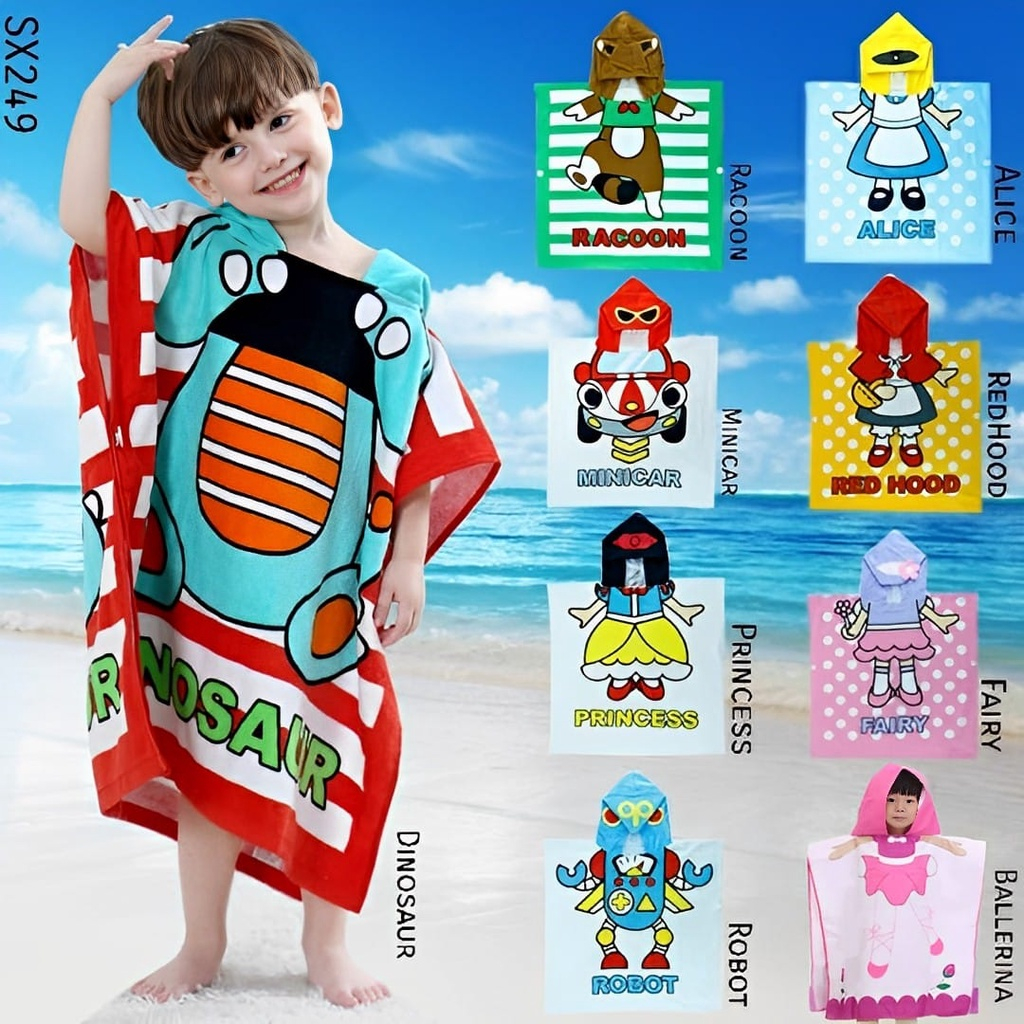 NAJWA - Handuk Baju Anak Motif Handuk Ponco Karakter Bertopi / Handuk Mandi Anak / Hoodie Towel