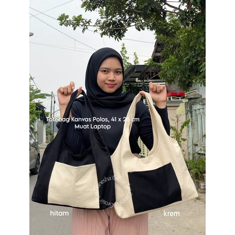 Ganesha Grosir Totebag Kanvas Polos Tas Tote Wanita Muat Laptop