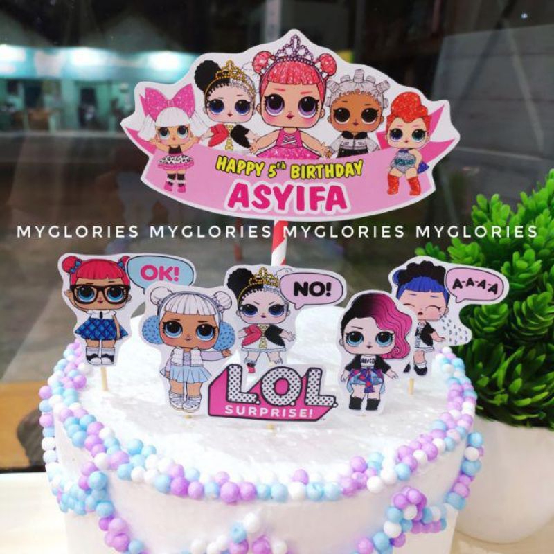 Topper Cake Pakai Nama Umur karakter LOL - Hiasan Kue LOL - Topper Cake LOL