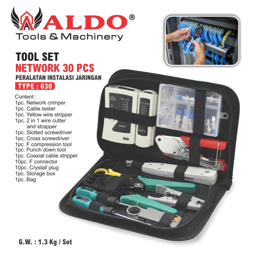 PERALATAN INSTALASI JARINGAN / TOOL SET NETWORK 30 PCS TYPE : 630 ALDO