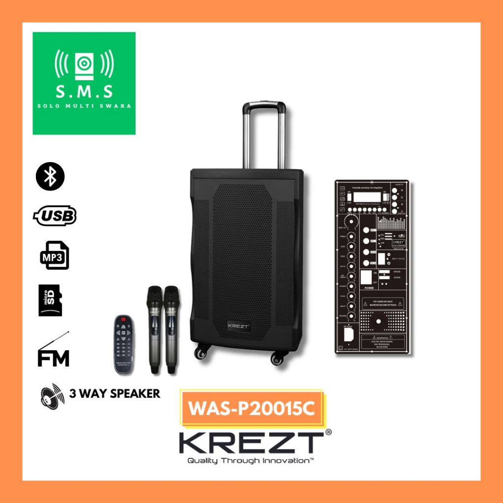 Portable Speaker KREZT P20015C Speaker Bluetooth Wireless 15 Inch 3way