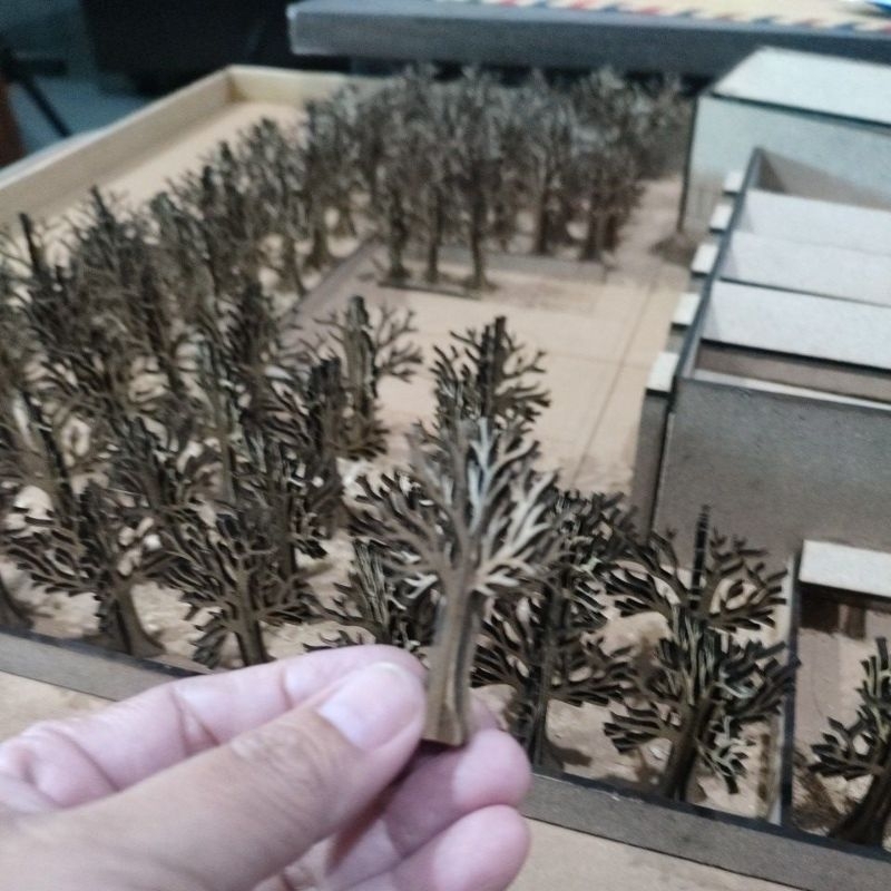 Miniatur Pohon Laser Cutting Monochrome Untuk Maket