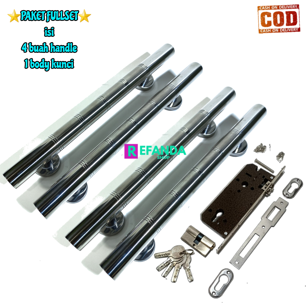 paket 4buah/2set gagang handle pintu pilihan panjang 33cm 45cm dan 60cm lengkap slot rumah kunci unt
