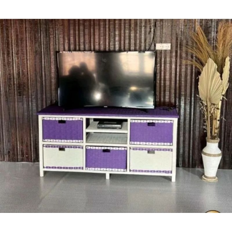 RB Lemari Rotan Sintetis 5 Laci Dvd Lemari Plastik Meja TV Rotan Rak Susun Murah