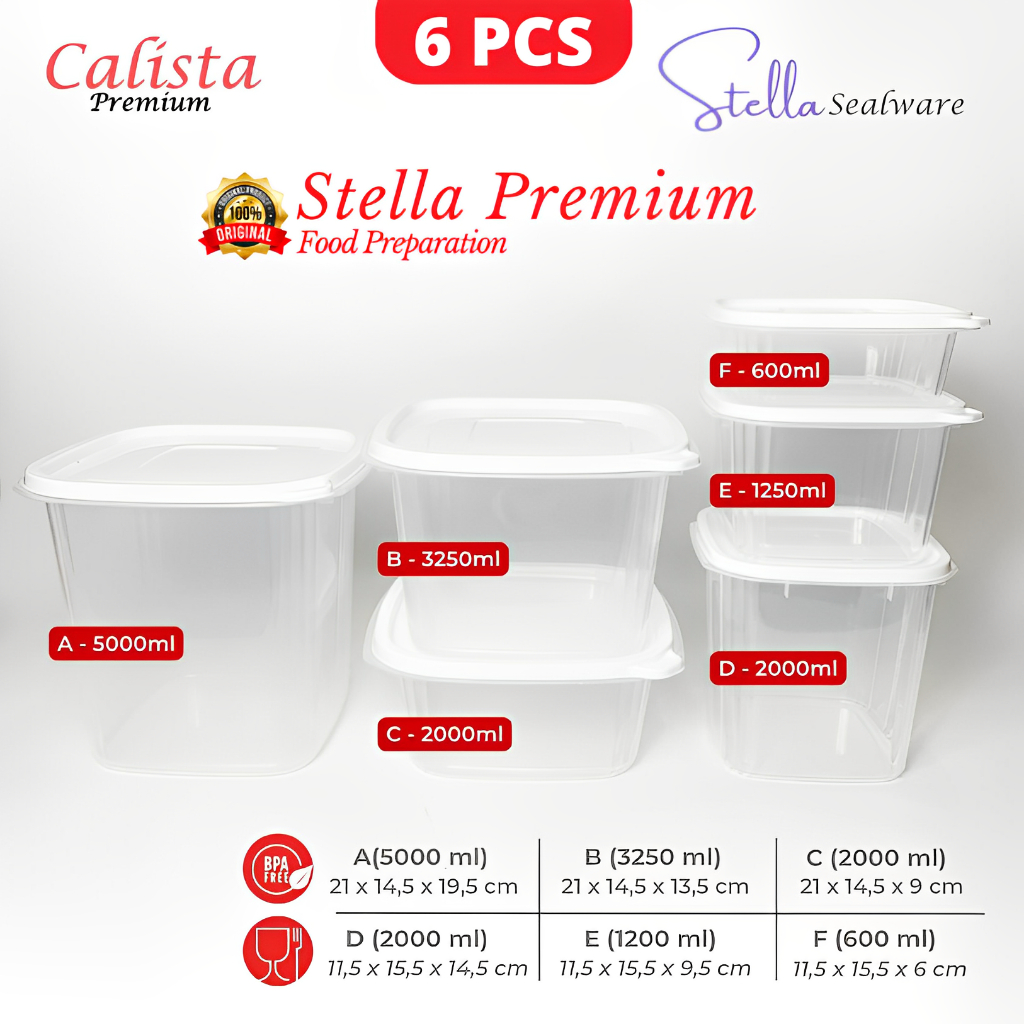 【CALISTA】STELLA PUTIH 6 PCS TOPLES BENING SET FOOD CONTAINER TOPLES KULKAS SET WADAH PENYIMPANAN KUL