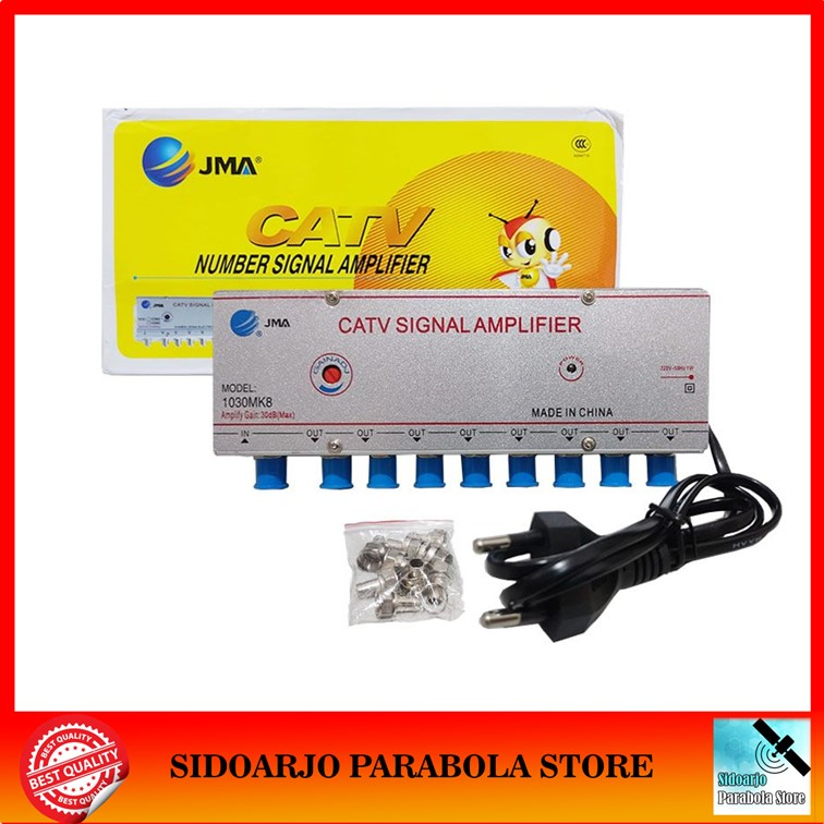 Penguat Sinyal Booster Antena TV UHF VHF Digital & TV Kabel CATV Amplifier Splitter 8 Way 30db JMA-1