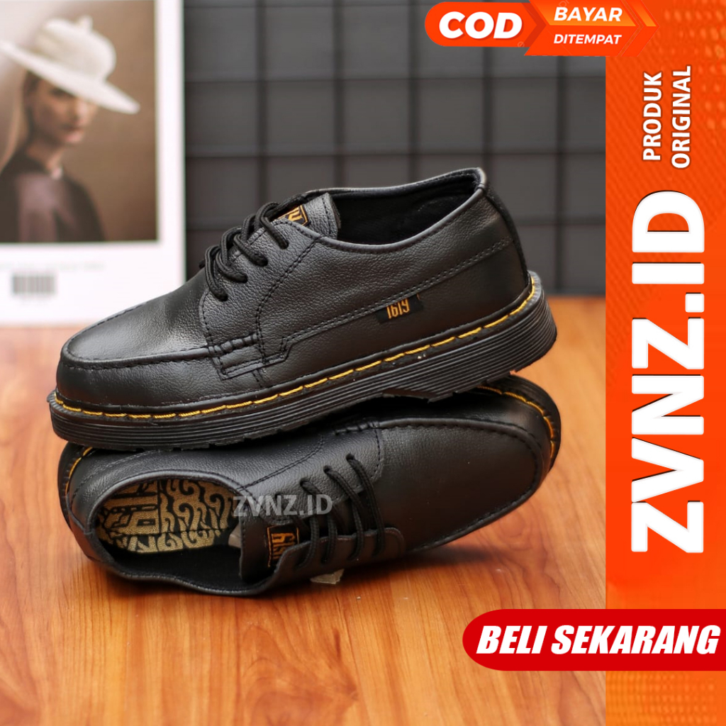 ZVN Kenzo Sepatu Docmart Pria Kulit Asli Low Boots Pantofel Hitam Kerja Casual