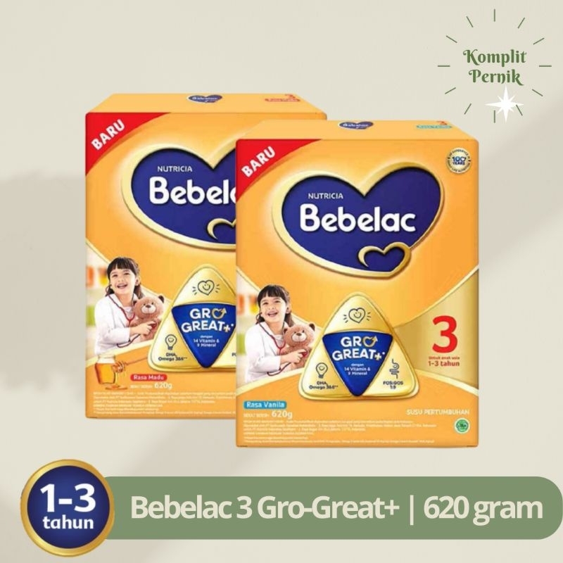 BEBELAC 3 GRO GREAT+ SUSU PERTUMBUHAN ANAK 1-3 TAHUN 620 Gram VANILA / MADU - SUSU BEBELAC - SUSU BU