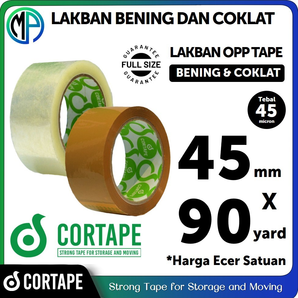 

Lakban / Selotip Cortape Bening dan Coklat 2inch 45mm x 90 yard Harga Satuan Ecer Spek Daimaru