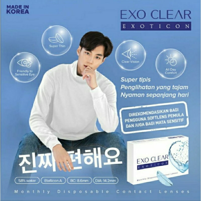 Softlens Exo clear/bening/transparant dengan kadar air tinggi 58% made in korea bulanan softlen sofl