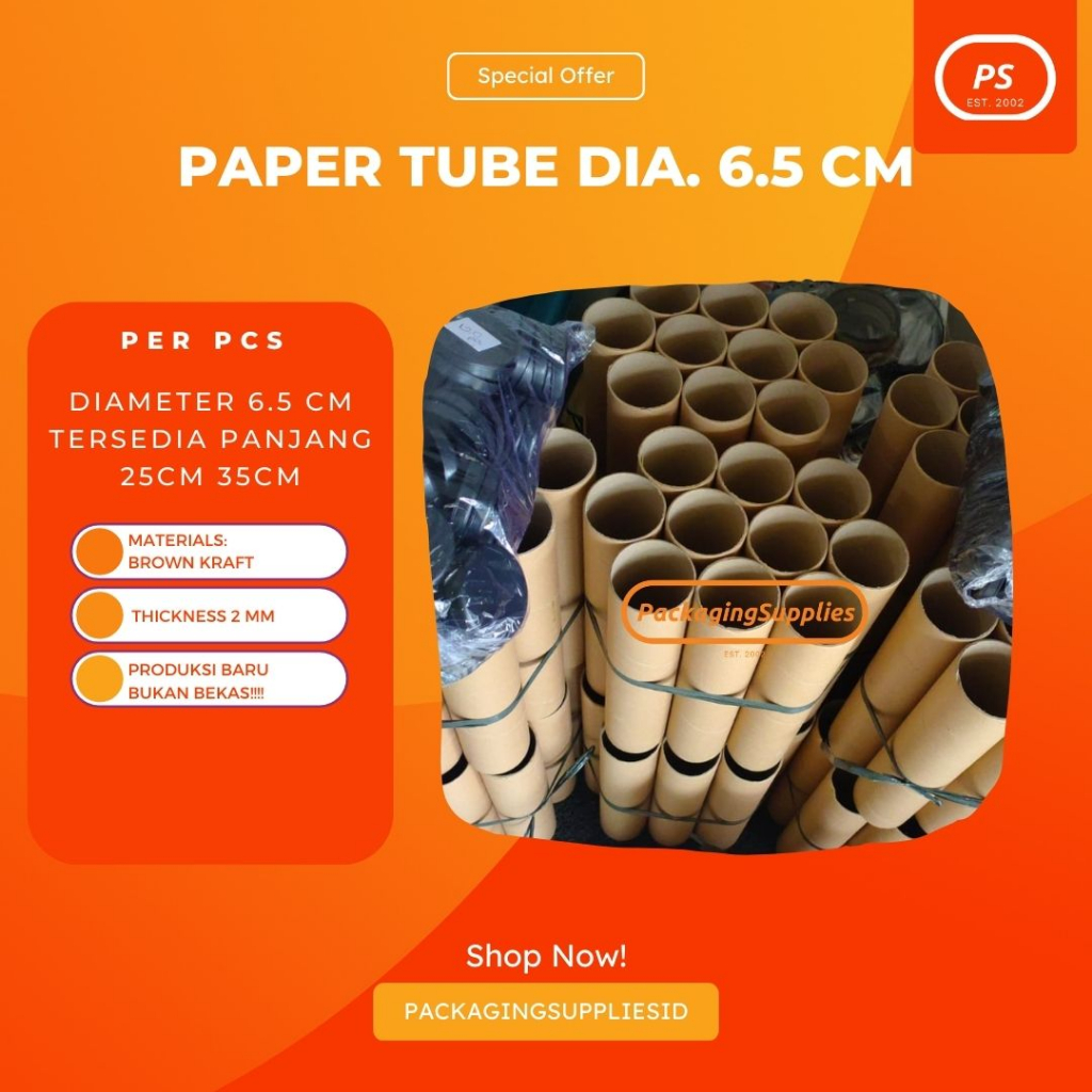 

(BARU) PAPER TUBE / PAPER CORE / Tempat Poster 25 CM Diameter 6.5 CM | packagingsupplies.id