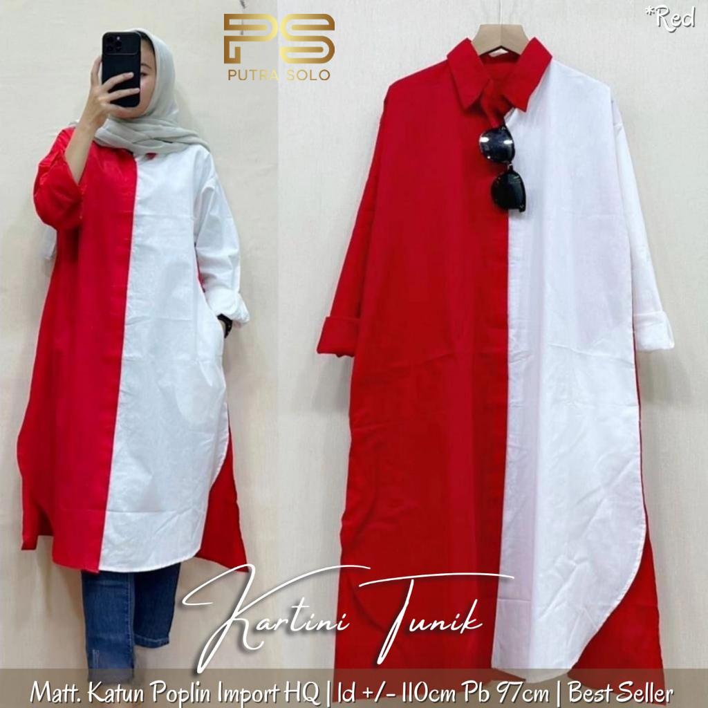Kartini Tunik Atasan Wanita Katun Poplin Import LD 110 By Putra Solo