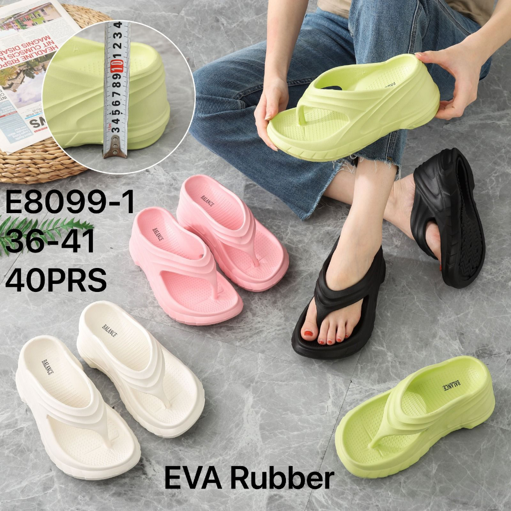 Sandal Jepit Wanita Wedges Hak Tinggi 9 Cm Bahan Karet Import Ringan EVA BALANCE E8099-1