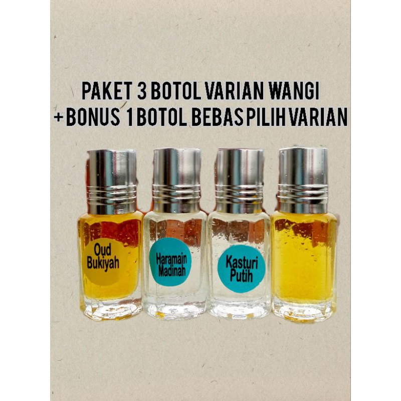 PARFUME OUD BUKIYYAH , HARAMAIN MADIINAH , KASTURI PUTIH MINYAK WANGI FULL BIBIT MURNI ASLI 6ml (3 b