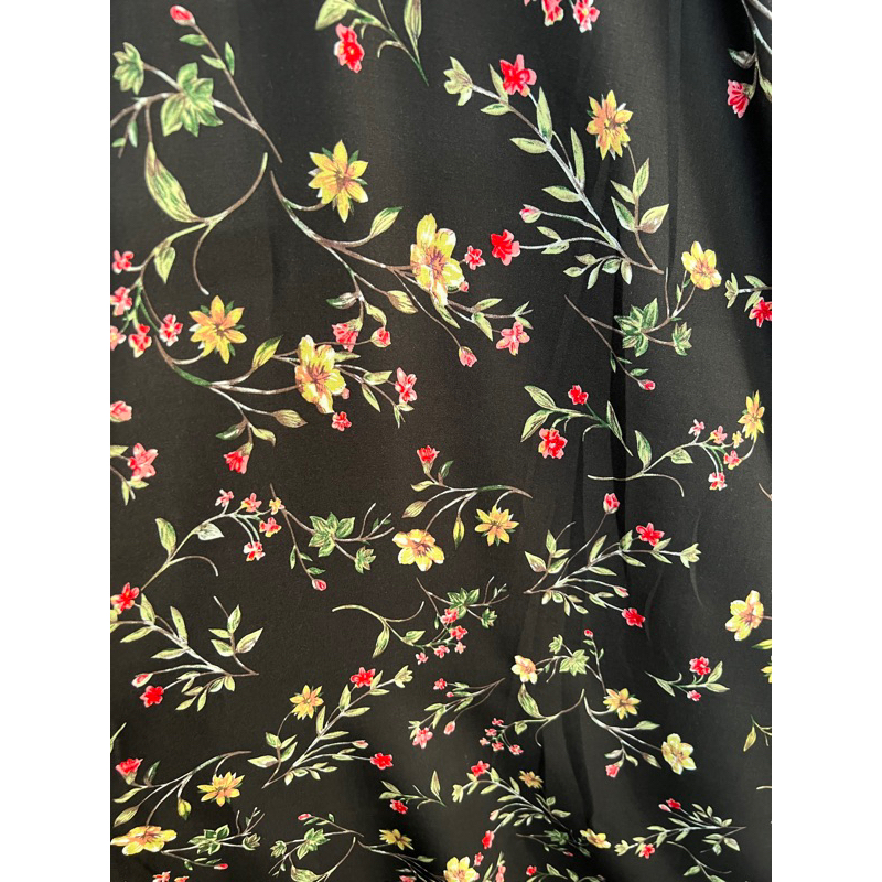 kain katun rayon viscose premium motif bunga hitam terbaru best seller mukena rayon