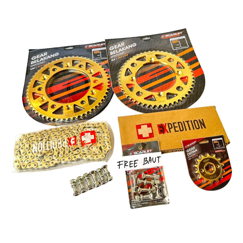 SCARLET RACING- Gear set CRF 150L Plus Rantai Expedition Gold Original Sepaket Gir Set Free Baut Gea
