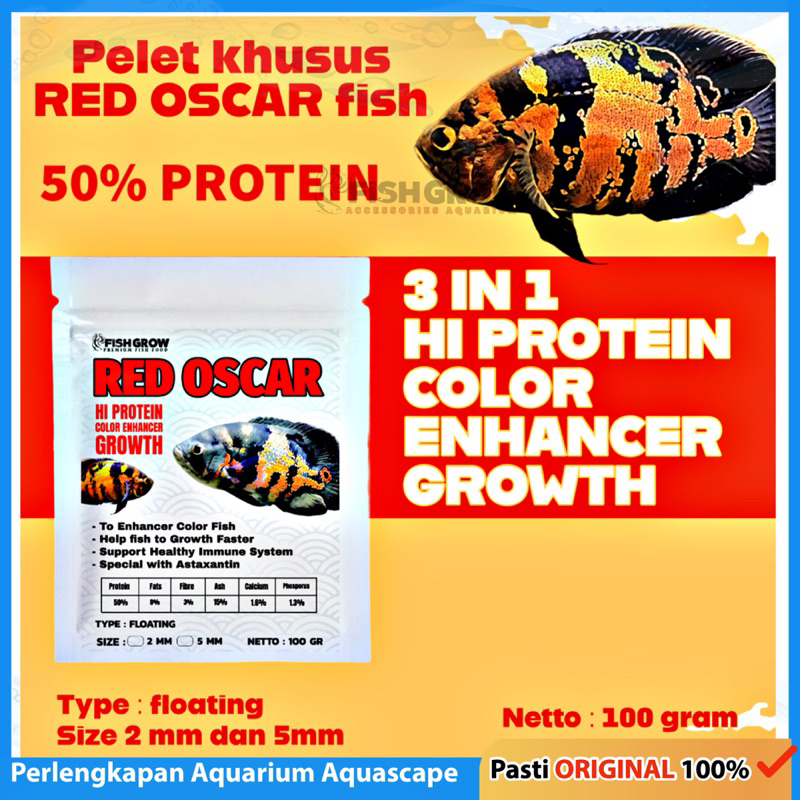PELET PAKAN IKAN RED OSCAR TIGER BATIK ALBINO FLOATING 2MM 5MM 100GR